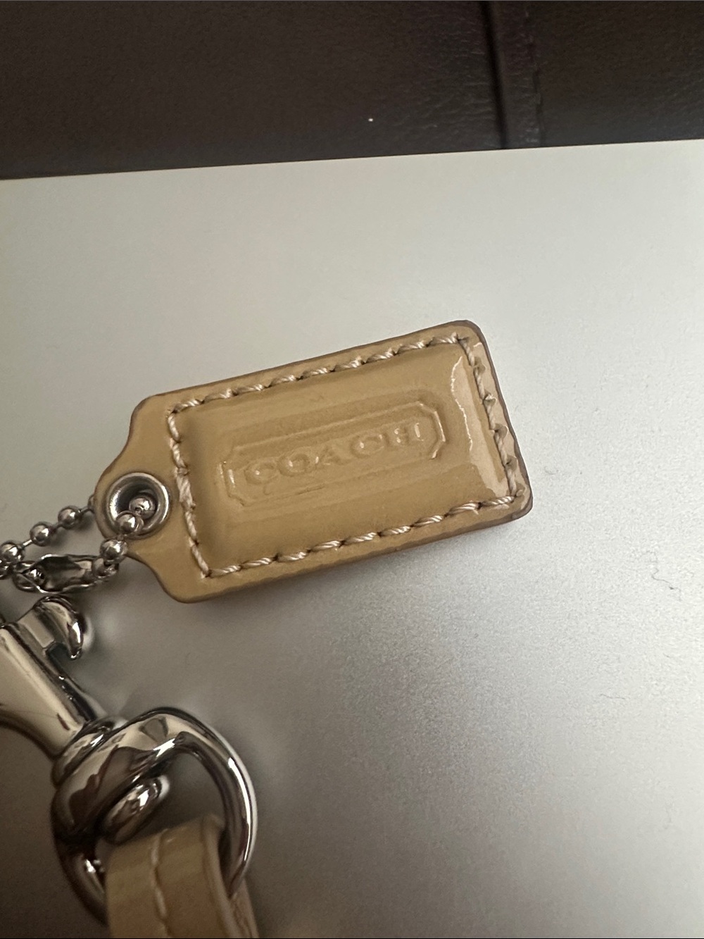 Coach Signature Canvas Wristlet with Tan Patent Leather Trim - Picture 4 of 10